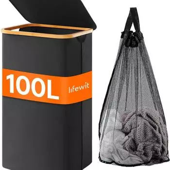 1 шт. Бытовой легкий люксовый 100 л с ручкой и крышкой с сетчатым мешком, съемный внутренний мешок, игрушечный пылеуловитель для грязной одежды серый