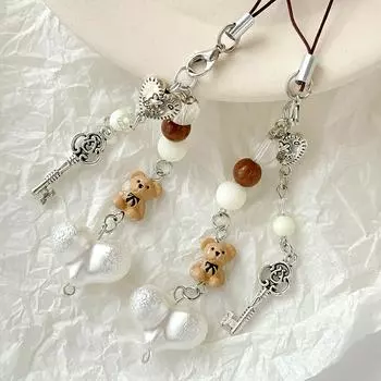 1 шт., цепочка для ключей в виде милого маленького медведя, универсальная цепочка для телефона, кулон в виде любви, ручная камера, шнурок, бусины, шнурок