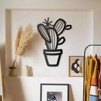 1 шт. Цереус металлический кактус настенное искусство современная металлическая настенная скульптура стильный дизайн кактуса элегантный настенный декор для современных помещений чёрный