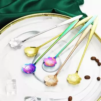 1 шт. Чайный лед из нержавеющей стали ложка для смешивания сливок кофе фруктов десертные ложки в стиле вишневой розы кухонные принадлежности