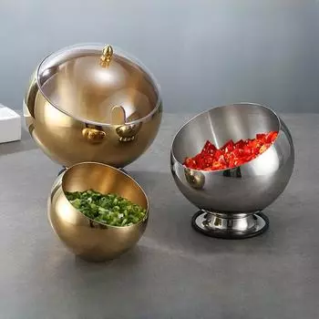 1 шт., чаша из нержавеющей стали с косой горловиной, чаша для горячего горшка, чаша для соуса, горшок для приправ самообслуживания, миска для горячего горшка, маленькая миска для приправ No base with cover серебряный