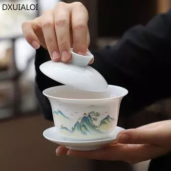 1 шт. чашка для чая Керамическая чаша для чая Белая фарфоровая большая чаша Sancai с крышкой чашка для чая Kung Fu Tea Высокое качество в китайском стиле
