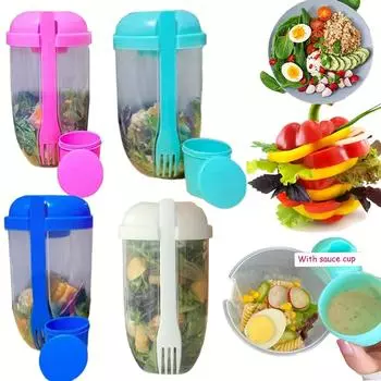 1 шт., чашка для салата, шейкер для салата, пластиковый контейнер для здорового салата с вилкой, держатель для заправки для салата, чашка для салата для пикника, обеда, завтрака синий