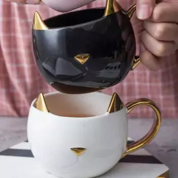 1 шт. чашка в виде кошачьих ушей, керамическая кружка для кофе, завтрака, молока, овсянки, бытовые, офисные, кухонные, питьевые принадлежности, креативные подарки, кружки для пар 301-400ml белый