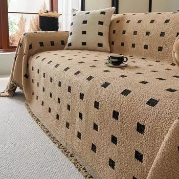 1 шт. Чехлы для диванов с блочным узором, универсальные двухсторонние подушки для дивана с защитой от когтей, всеобъемлющие защитные чехлы для кресел 1seat 180x130cm коричневый