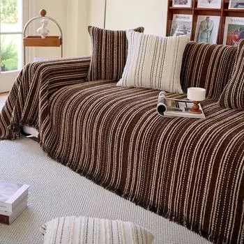 1 шт. Чехол для дивана Line Design, пылезащитный, цельный, подушка для дивана, универсальная, устойчивая к царапинам, на все времена года, для гостиной 1seat 180x130CM коричневый