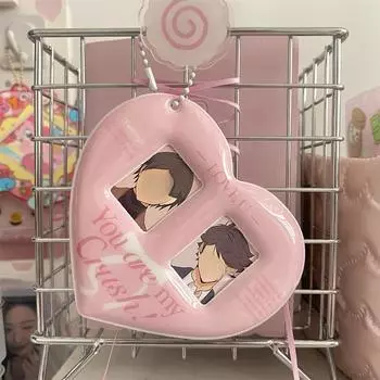 1 шт. чехол для фото, защитный чехол для фотокарт в форме сердца, карман для карт, фоторамка с двумя слотами, держатель для фотокарт, подвеска из ПВХ, брелок розовый