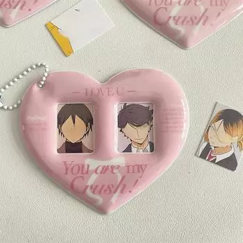 1 шт. чехол для фото, защитный чехол для фотокарт в форме сердца, карман для карт, фоторамка с двумя слотами, держатель для фотокарт, подвеска из ПВХ, брелок розовый