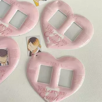 1 шт. чехол для фото, защитный чехол для фотокарт в форме сердца, карман для карт, фоторамка с двумя слотами, держатель для фотокарт, подвеска из ПВХ, брелок розовый