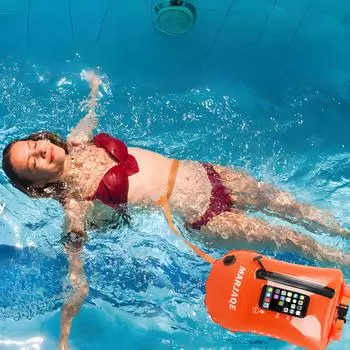 1 шт. Чехол для хранения плавательных буев - водонепроницаемый сенсорный экран для хранения плавательных буев с регулируемым поясным ремнем для пловцов в открытой воде оранжевый