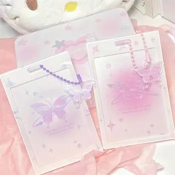 1 шт. чехол для карты с брелоком-бабочкой, чехол для карты с изображением автобуса, чехол для карты с изображением кампуса, чехол для карты с изображением риса, чехол для карты из акрила с ремешком, чехол для карты с изображением идола розовый