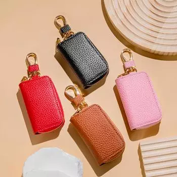 1 шт. чехол для ключей из искусственной кожи, автомобильный брелок с застежкой-молнией, для хранения ключей, модный многофункциональный узор личи, большой емкости