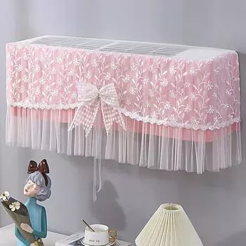 1 шт. Чехол для кондиционера с бантом, Пылезащитный, Кружевной, Вышивка, Цветочная штора, Настенная штора для кондиционера, Стираемый, 94 см розовый