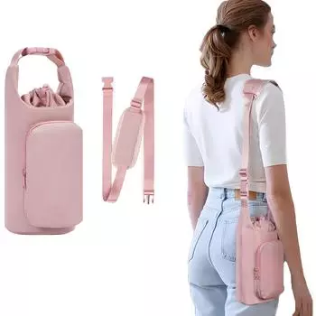 1 шт. Чехол для переноски бутылки с водой с чехлом для мобильного телефона, вмещает держатель для бутылки с водой на 32 унции и 40 унций с регулируемым плечевым ремнем для переноски рюкзака чёрный