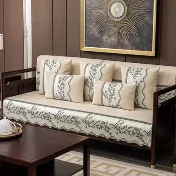 1 шт. Чехол на диванную подушку из шенилла в китайском стиле для гостиной, нескользящая подушка для скамьи из массива дерева, всесезонный универсальный протектор для дивана A 70x70cm 1pc