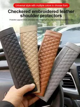 1 шт. чехол на ремень безопасности автомобиля из искусственной кожи, удобный и регулируемый чехол на ремень безопасности с вышивкой в клетку для легковых автомобилей, грузовиков и внедорожников чёрный