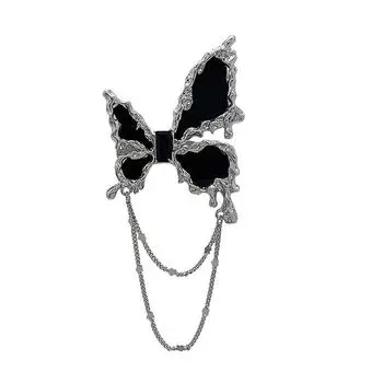 1 шт. черная бабочка цепочка со стразами брошь аксессуары для одежды булавка для пиджака в стиле панк