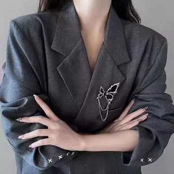 1 шт. черная бабочка цепочка со стразами брошь аксессуары для одежды булавка для пиджака в стиле панк