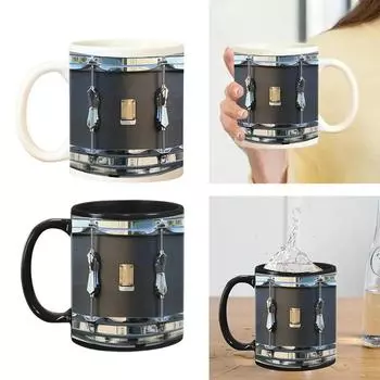 1 шт. черная кружка-барабан, декор для стола, кофейные кружки с ручкой, забавные чашки для воды, кухонные керамические подарки для барабанщиков, винтажный бар белый