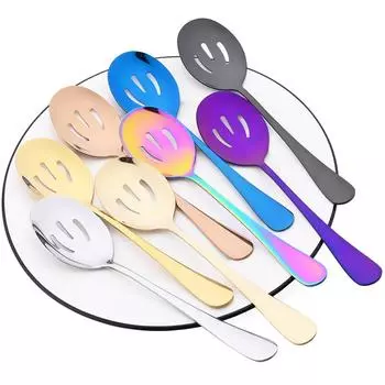 1 шт. черная ложка для супа из нержавеющей стали, сервировочная ложка, дуршлаг для ужина, бытовая общественная посуда, кухонная посуда для салата серебряный