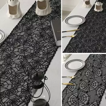 1 шт. черная скатерть для домашнего декора с кружевом и паутиной для вечеринки на Хэллоуин 30*150