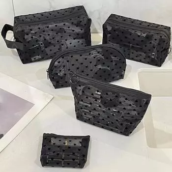 1 шт. черная женская сетчатая косметичка большой емкости органайзер косметичка многофункциональная помада ключ монет кошелек сумка