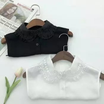 1 шт. черно-белой органзы с вышивкой, сложенный кружевной дизайн, шифоновый поддельный воротник, хит продаж, поддельный воротник для женщин белый