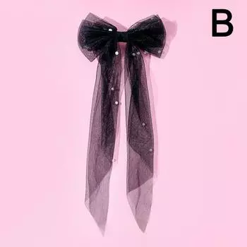 1 шт., черно-белый цвет, элегантное украшение для волос, модная женская шпилька, инструмент для укладки волос, жемчужный бант, сетка, лента, аксессуары для волос чёрный