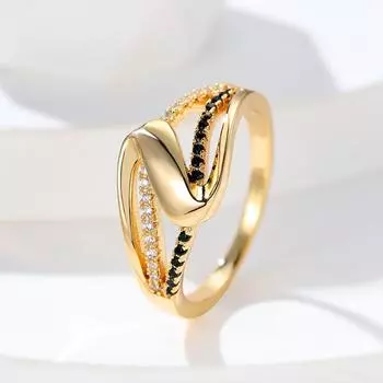 1 шт., черные, белые кольца с камнем и крестом на палец для женщин, золотые волнистые кольца для пары, подарок на годовщину, аксессуары, ювелирные изделия 6 чёрный