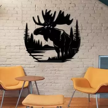 1 шт. Черный металлический лось настенное искусство, силуэт лося в стиле ар-деко, вырезанный деревенский декор для домика, лесное животное, подвесная табличка для домашнего декора чёрный