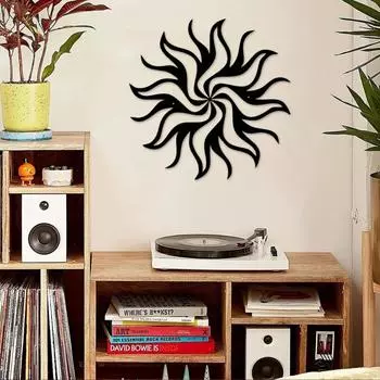 1 шт. Черный металлический солнечный декор - подвесное настенное искусство для спальни, офиса, сада, в помещении/на открытом воздухе светло-серый