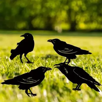 1 шт. Черный силуэт ворона – милые металлические садовые статуи птиц, декоративные дворовые колышки для газона, сада и уличного декора бежевый