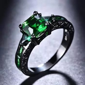 1 шт. черный, золотой цвет, огранка принцессы, зеленый камень, CZ, кольца в виде когтей, обручальное кольцо, ювелирные изделия, подарки на день Святого Валентина 5 зелёный