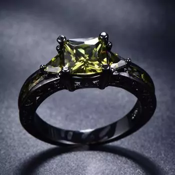 1 шт. черный, золотой цвет, огранка принцессы, оливково-зеленый камень, кольца с фианитом в виде когтей, обручальное кольцо, ювелирные изделия, подарки на день Святого Валентина 5 оливковое зеленый