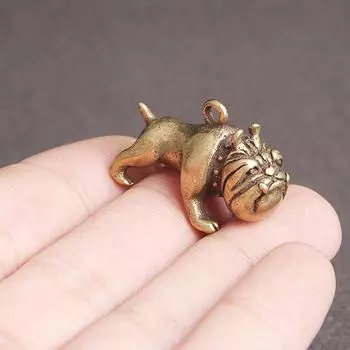 1 шт., чистая латунь, милый мультяшный брелок для ключей с собакой, винтажные металлические фигурки животных-бульдогов, брелок для ключей, подвесные украшения 2.75*1.80cm