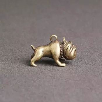 1 шт., чистая латунь, милый мультяшный брелок для ключей с собакой, винтажные металлические фигурки животных-бульдогов, брелок для ключей, подвесные украшения