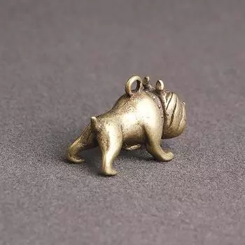 1 шт., чистая латунь, милый мультяшный брелок для ключей с собакой, винтажные металлические фигурки животных-бульдогов, брелок для ключей, подвесные украшения