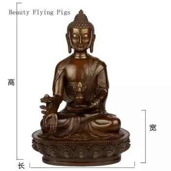 1 шт., чистая медная статуя Будды, украшение из трех сокровищ, Будда Шакьямуни, Будда Медицины, металлическая статуя Будды, изделия ручной работы 11x7.5x16cm