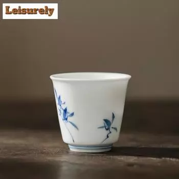1 шт. Чистая расписанная вручную чашка с изображением орхидеи-бабочки, маленькая дегустационная чашка с ароматом агарового дерева, чашка для медитации, чайный набор для кунг-фу, подарочный набор