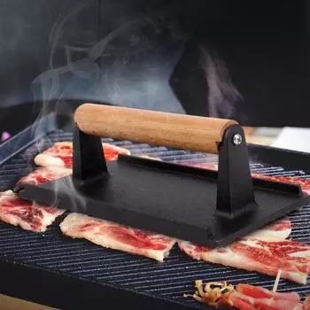 1 шт. чугунный пресс для стейков и бургеров, круглый прямоугольный, прочный пресс для мяса с ручкой для гриля с плоским верхом, инструмент для приготовления пищи на гриле