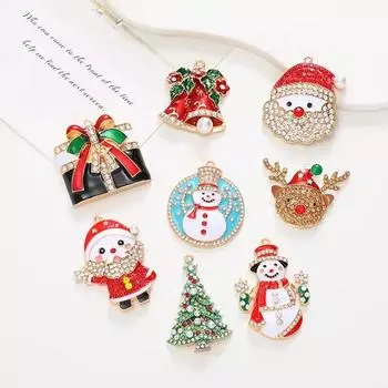 1 шт. цинковый сплав Санта-Клаус, олень, олень, бриллиантовая эмаль, подвески, рождественские украшения своими руками, детские товары ручной работы, сувениры для вечеринок