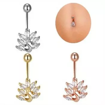 1 шт., циркон, цветок павлина, пупок, рот, пупочное кольцо, тонкая ржавеющая сталь, ювелирные изделия для пирсинга ногтей в пупке