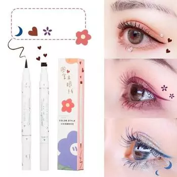 1 шт. цветная подводка для глаз с двойной головкой, быстросохнущая, не размазывающаяся, жидкая подводка для глаз, 2 в 1, косметика для макияжа глаз HTBE YSXX коричневый