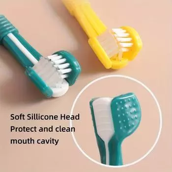 1 шт. Цветная зубная щетка для чистки полости рта домашних животных, трехсторонняя мягкая щетина для собак, зубная щетка для чистки полости рта для собак