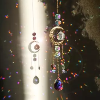 1 шт. Цветной хрустальный подвесной колокольчик в виде луны, подвесной хрустальный призматический подарок, ловец солнца для садовой вечеринки, домашнего декора на открытом воздухе