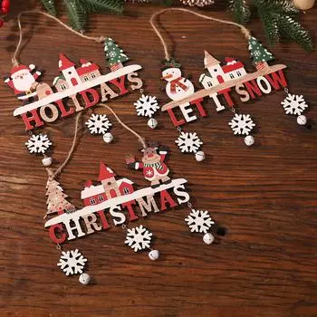 1 шт. Цветной рисунок Рождественский елочный кулон Navidad Crafts Деревянные подарки для вечеринок Украшения для дома