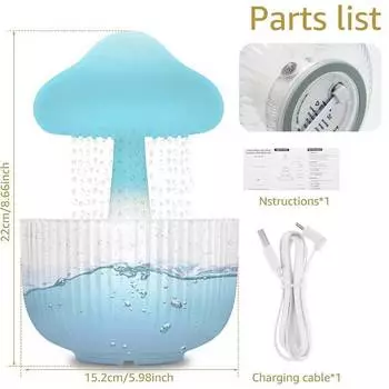1 шт., цветной светодиодный ночник-увлажнитель размером с гриб, дизайн с эффектом дождя, разноцветный, создатель расслабляющей атмосферы - идеально подходит для домашней спальни белый
