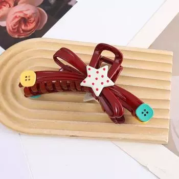 1 шт. Цветные блоки волны, точечные звезды, женские пуговицы оверсайз, галстуки-бабочки, прическа с ложбинкой, заколки для волос, аксессуары для волос