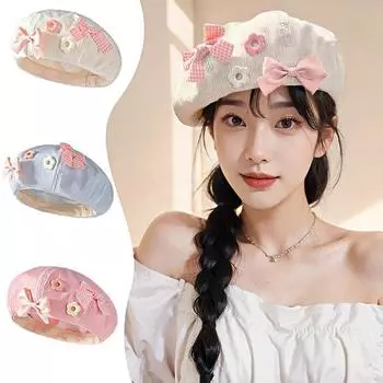 1 шт. Цветочная пуговица универсальная кепка для девочек ветрозащитный кремовый цвет милый бант берет дышащий
