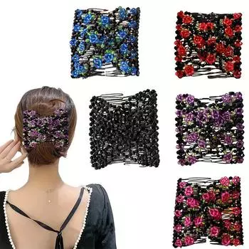 1 шт. Цветочная расческа для волос Фен Эластичная расческа для волос Волшебная расческа для волос Двойной ряд расческа синий